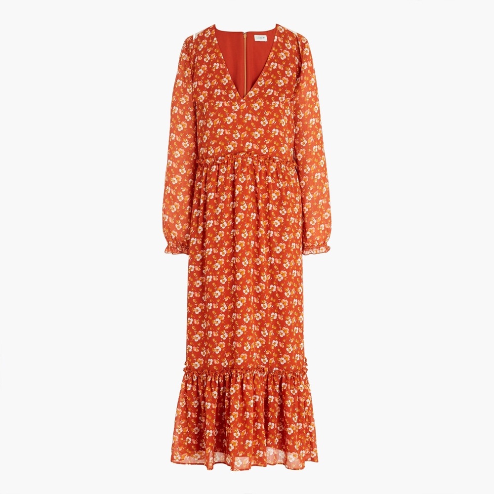 J. Crew Floral Orange Midi Dress